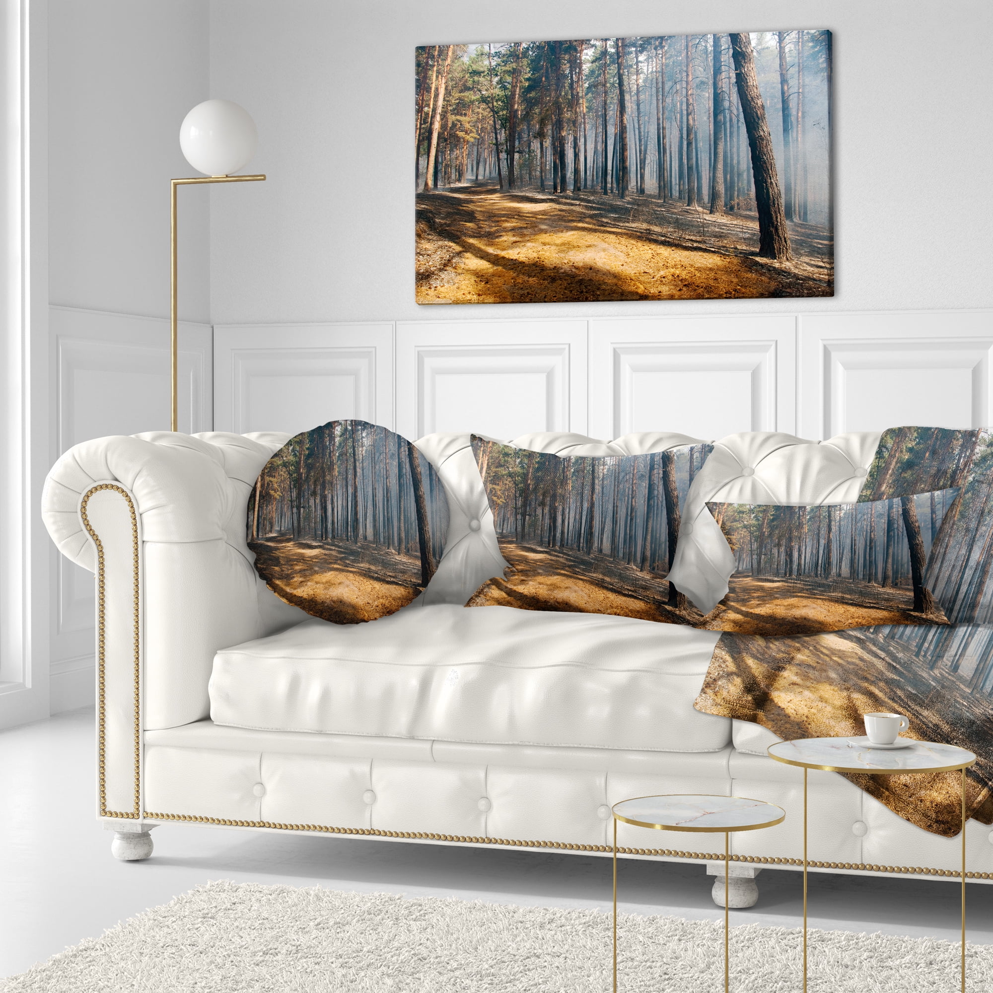 Designart Fire in Forest with Flame and Smoke - Modern Forest Throw Pillow - 12x20