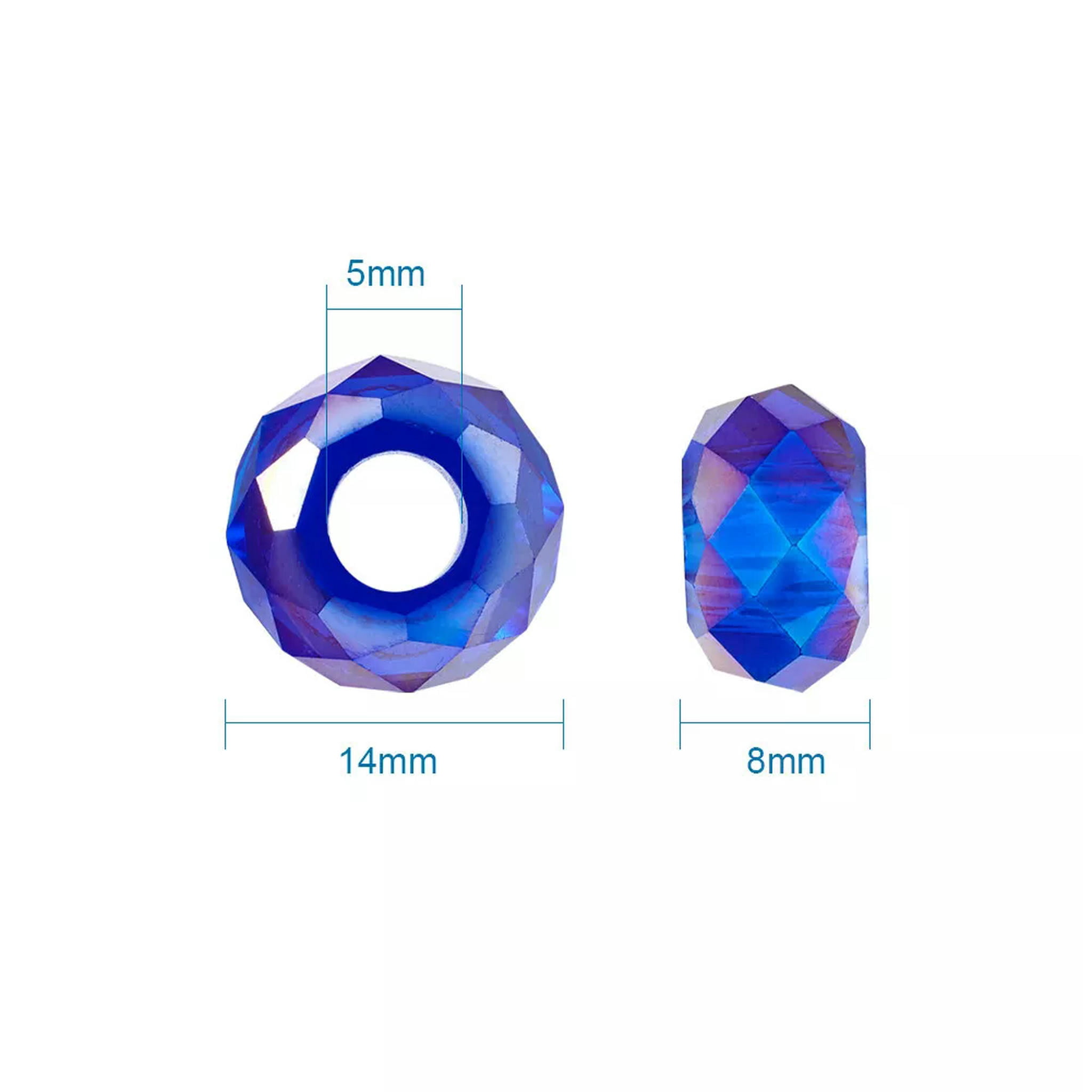 EOEMY 100Pc Rondelle Glass European Large Hole Beads Faceted Loose Spacer Craft 14X8mm