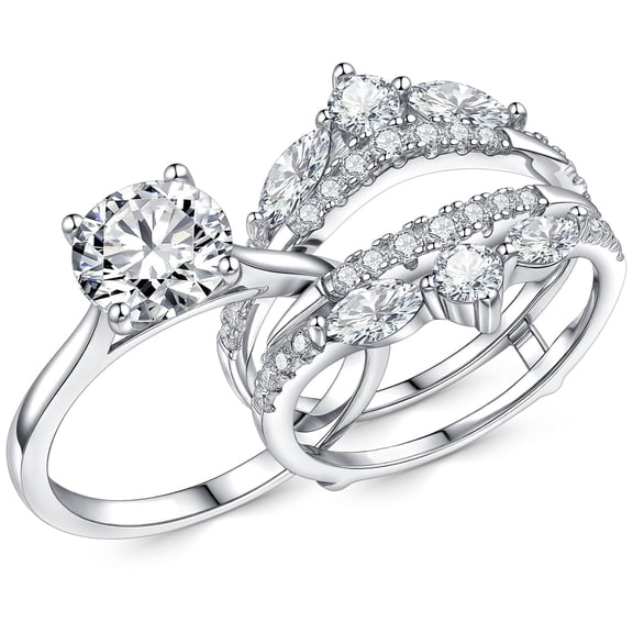 Newshe Jewellery 3 Ct Moissanite Wedding Rings Set VVS1 D Color Engagement Rings Enhancer Band 925 Sterling Silver Size 7