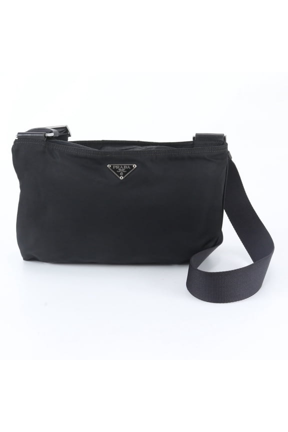 Pre-Owned Prada Tessuto Nylon Triangle Logo Leather Shoulder Bag Messenger Black Men's