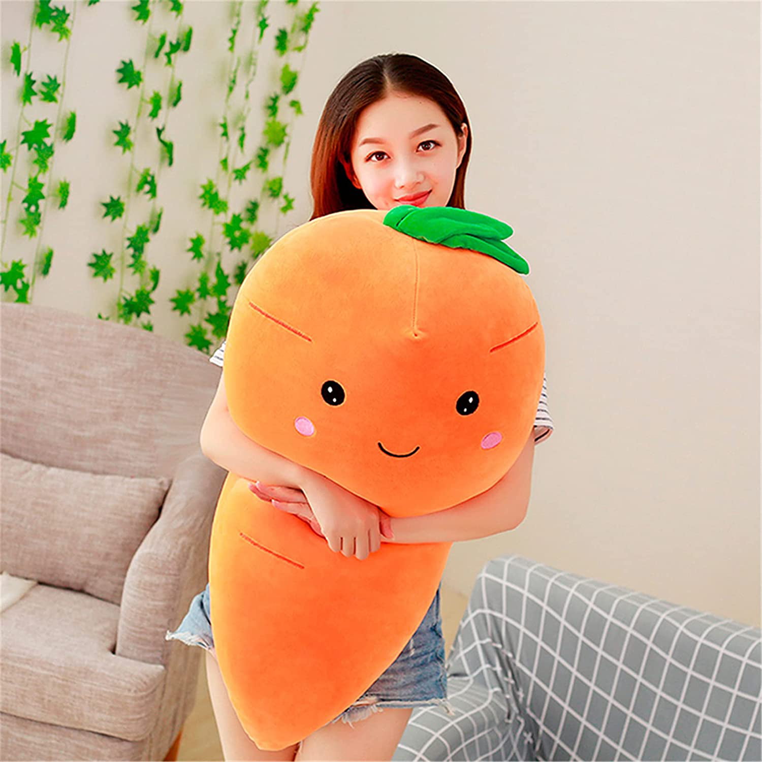 Homieco Throw Pillows Stuffed Plush Toys Carrot Home Decorative Bedding Cushion Sofa Soft Hugging Toys Emoji Adorable 