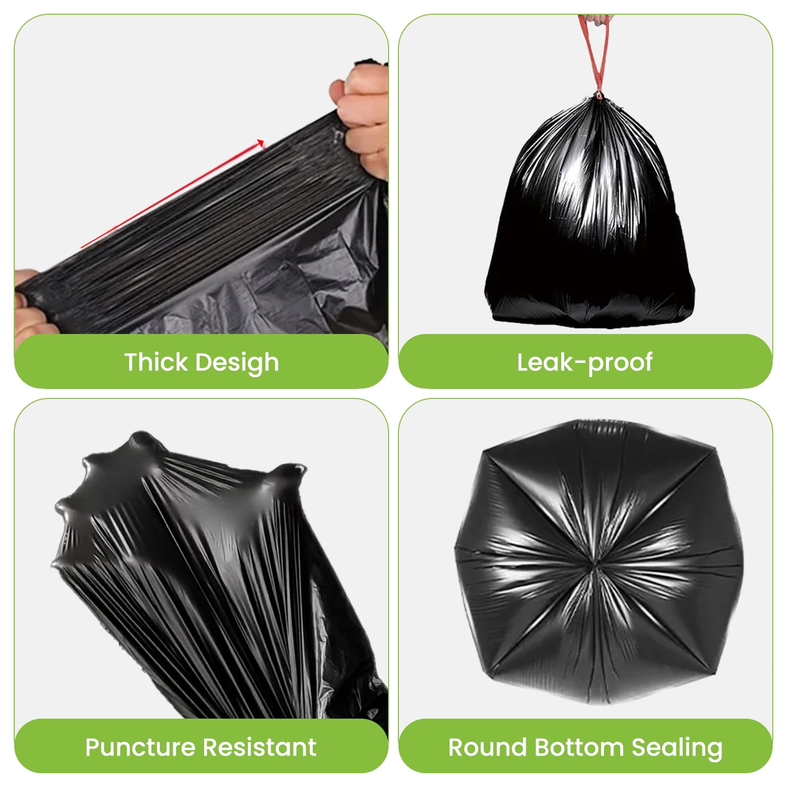 13 Gallon Trash Bags, 100 Count Tall Kitchen Drawstring Garbage Bags, Leakproof Unscented Can Liner for Home & Office, Black