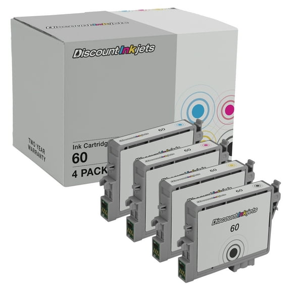 DI Ink Cartridge Replacements for Epson 60 (Black, Cyan, Magenta, Yellow) Compatible with Stylus: C68, C88, C88 Plus, CX3800, CX3810, CX4200, CX4800, CX5800f, CX7800