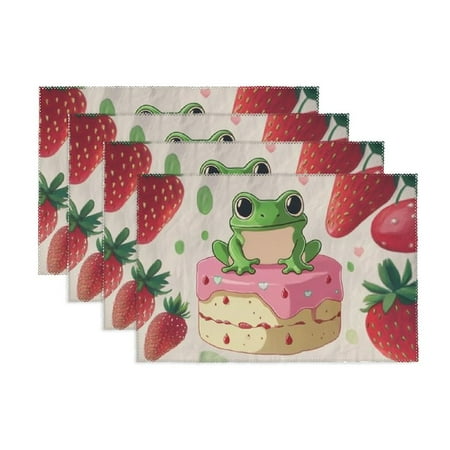 

Creowell Pink Mushroom Placemats Set of 4 Cute Cartoon Frog Watercolor Strawberry Place Mats for Kids Teens Girls Wild Animal Rustic Style Kitchen Mats for Dining Table 11.8*17.7in
