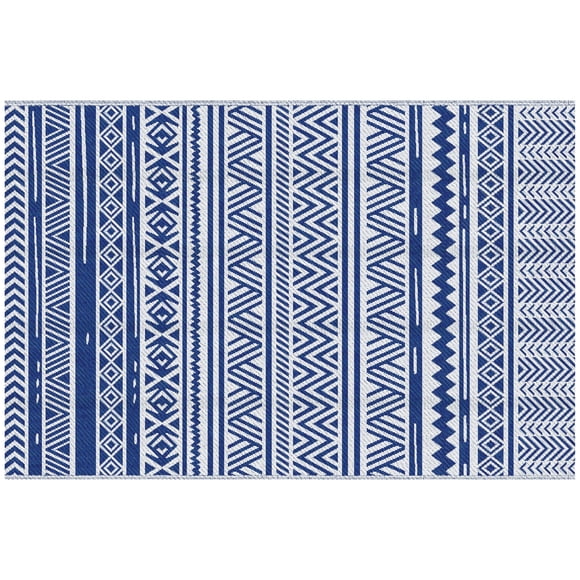 Outsunny Reversible Outdoor Rug, 6' x 9' Patio Rug, Dark Blue and White