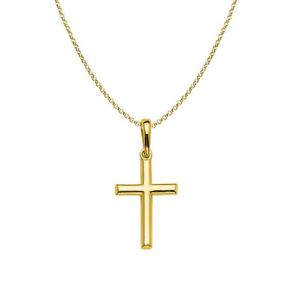14k Yellow Gold Religious Cross Pendant with 1.2-mm Rolo Chain