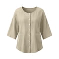 thumbnail image 5 of Turilly Women's Casual Cotton Linen 3/4 Sleeve Button Up T-Shirts Solid Color Loose Fit Open Front Top with Pockets, 5 of 6