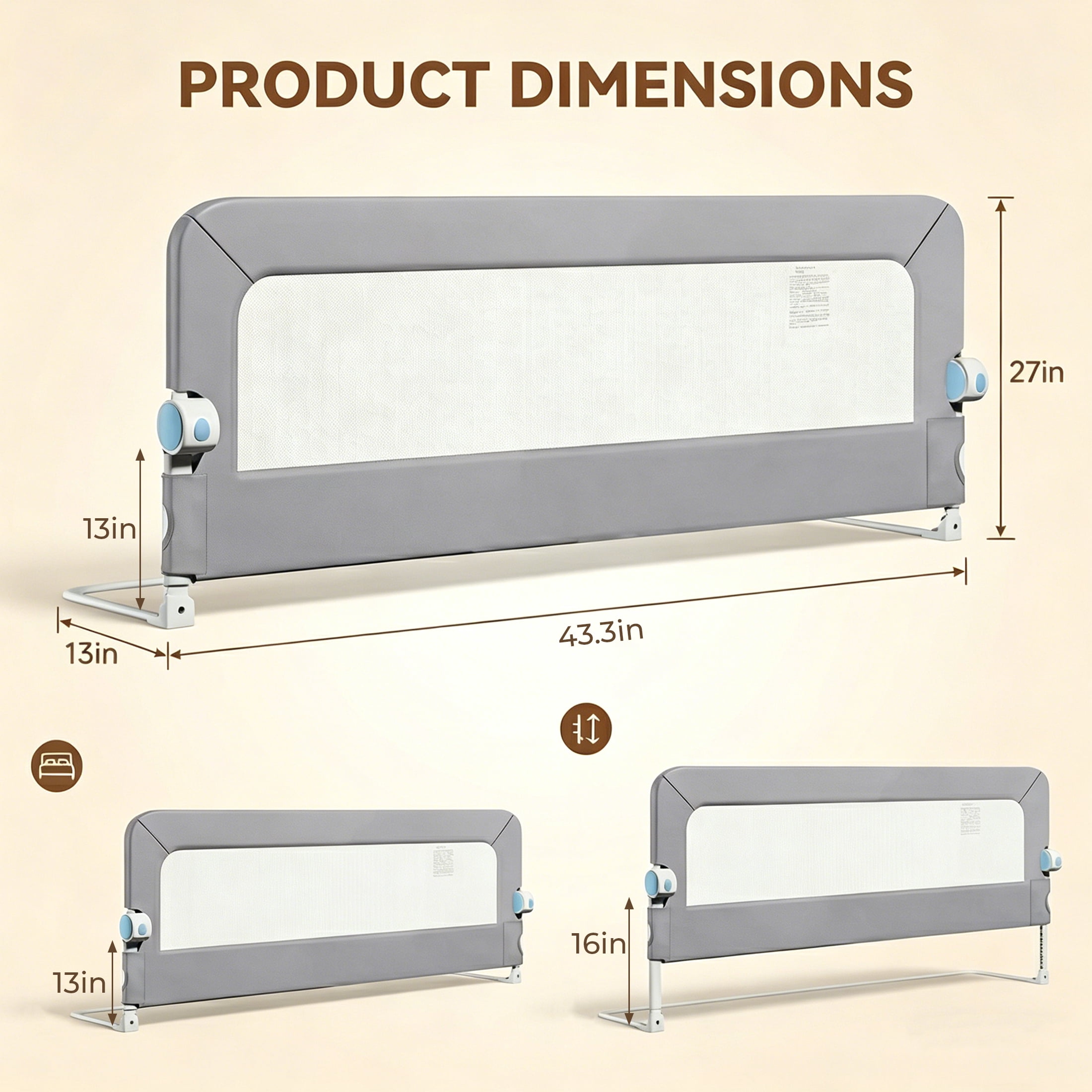 Haelhorneger Bed Rails for Toddlers, Baby Bed Rail Guard Foldable Toddler Bed Rail (Gray, 1.1m Sizes)