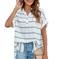 thumbnail image 1 of Blusa de manga corta con cuello en V para mujer, sencilla, elegante, informal, suelta, con dobladillo dividido, para la vida diaria y el trabajo, 1 of 6