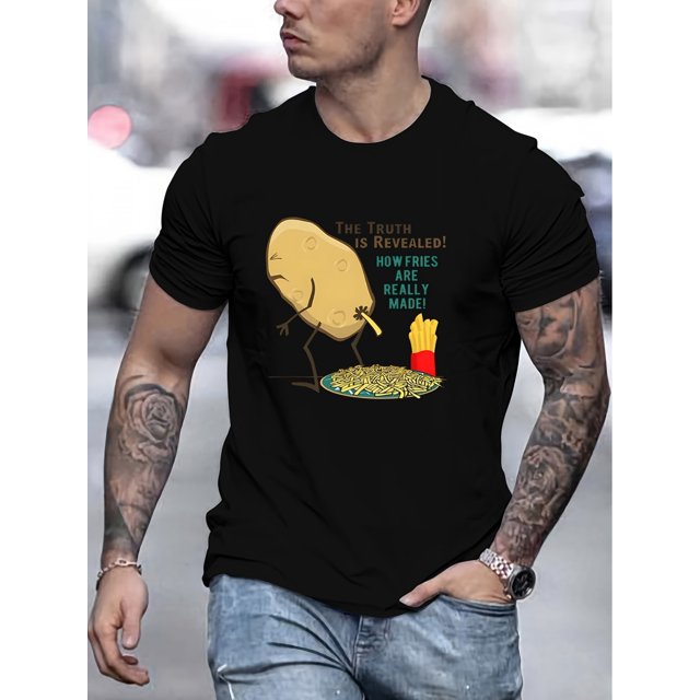 LA VERDAD ES REVISADA Y Anime con Estampado Gráfico de Papas Fritas, Camiseta de Diseño Gráfico Novedoso para Hombre, Camisetas Casuales y Cómodas para el Verano, Ropa para Hombre para Actividades Dia