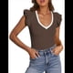 thumbnail image 3 of Camiseta de Verano para Mujer, con Cuello en V, Volantes, Sin Mangas, Corte Entallado, Color Café, Talla M, 3 of 7