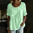 thumbnail image 5 of VOONCAS Womens 100% Cotton Short Sleeve Ruched Top - Loose Fit Solid Green Casual Blouse,Size M, 5 of 9