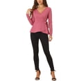 thumbnail image 2 of INSPIRE CHIC Women's Wrap Peplum Tops V Neck Long Sleeves Casual Knit Blouse XS Orange Pink, 2 of 6