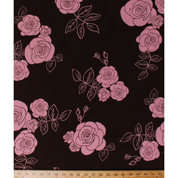 Cotton Pink Roses Floral Large Flowers On Brown Cotton Fabric Print By The Yard Asg 6713 16 Walmart Com Walmart Com