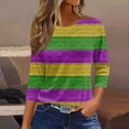 thumbnail image 2 of JGNGSHN Womens Mardi Gras 3/4 Sleeve Shirts Carnival Party Parade Tee Shirts 3D Graphic Top Crew Neck Pullover Loose Trendy Shirt, 2 of 5