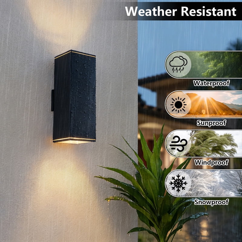 TICOZE 18 Inch Modern Outdoor Porch Light 2 Pack Matte Black Outdoor Wall Lights Large Rectangular Tube Up Down Light Waterproof Outdoor Wall Sconce Patio Light Fixture for Garage (No Bulb Included)