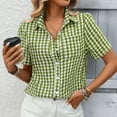thumbnail image 4 of PFRNLF Plaid Button Down Shirts for Women Summer V Neck Collared Casual Short Sleeve Tops, 4 of 8