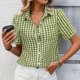 thumbnail image 4 of Tejiojio Women's Gingham Button-Down Shirt Short Sleeve Collared Casual Summer Blouse, 4 of 8