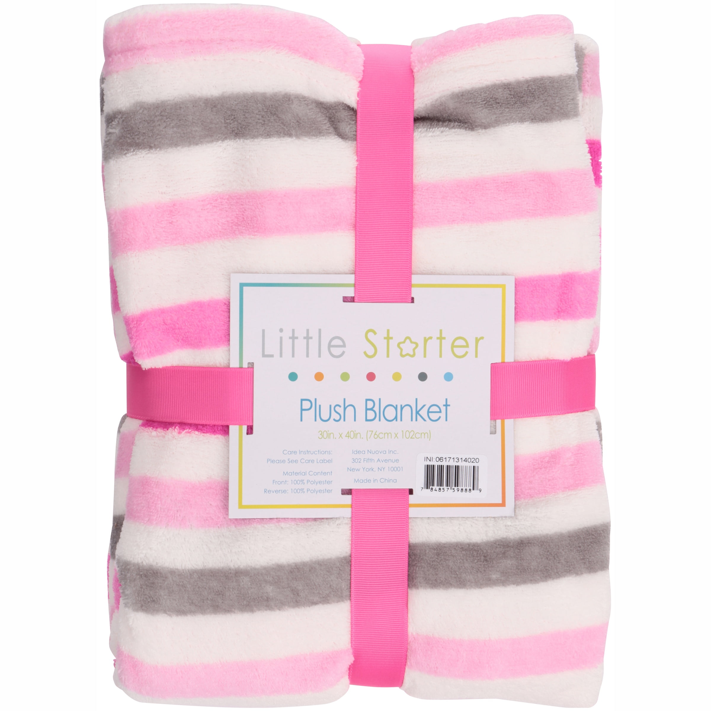 Little Starter Plush Toddler Blanket Pink Stripe 