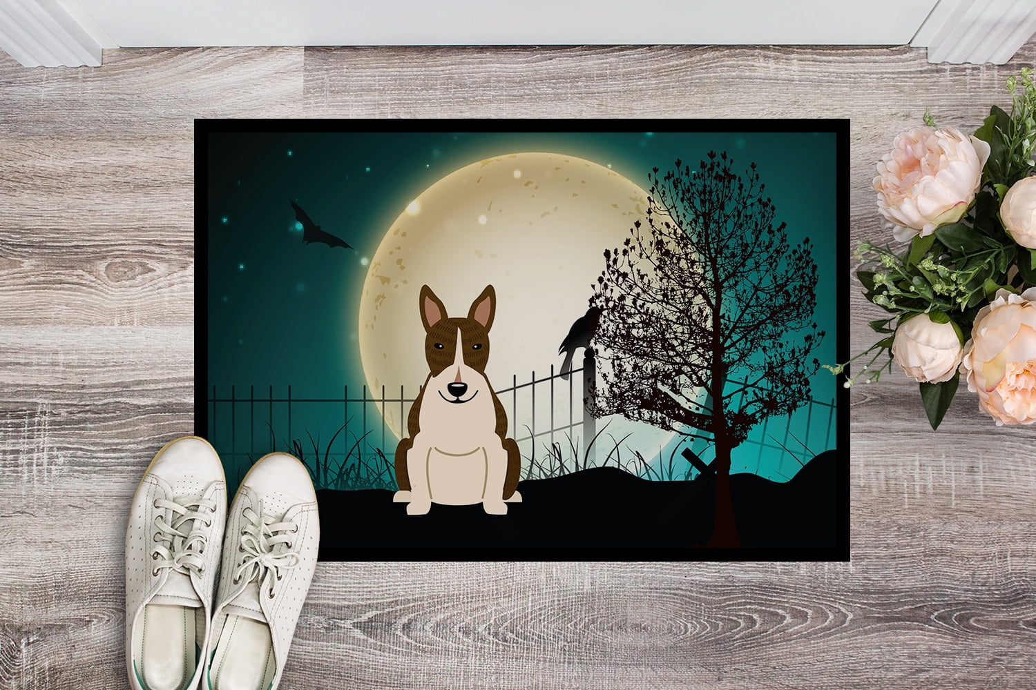 Carolines Treasures Halloween Scary Bull Terrier Dark Brindle Door Mat Indoor Rug or Outdoor Welcome Mat 24x36 Doormat