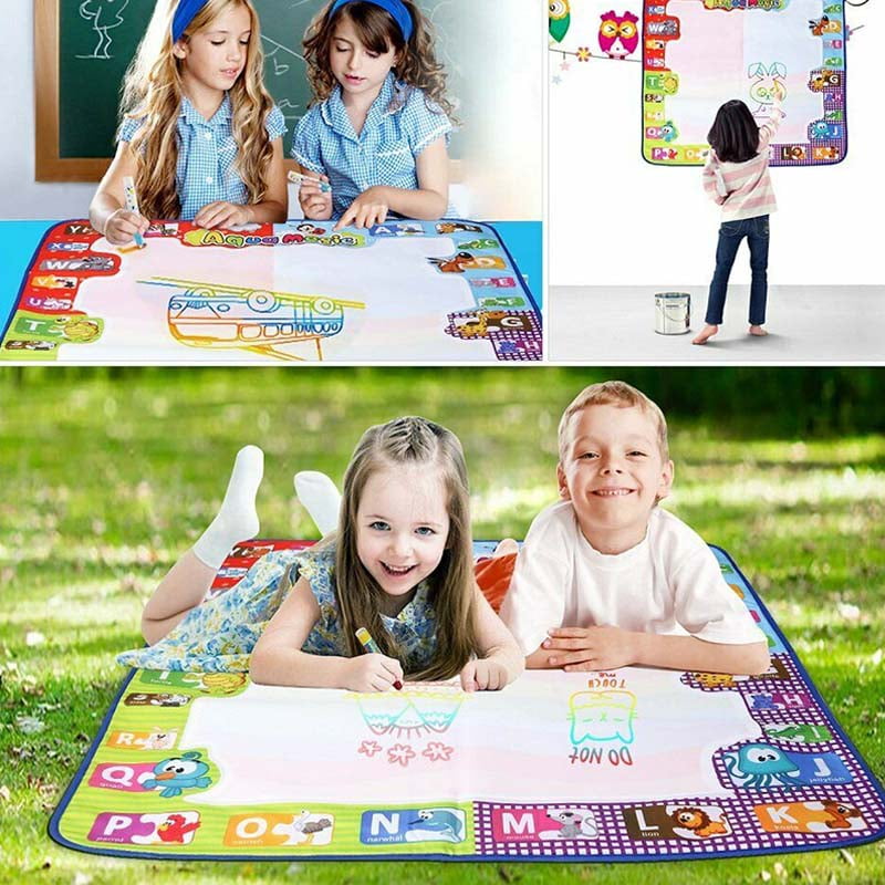 Magic Water Drawing Mat, Educational Doodle Mat Toys, Extra Large Neon Color Water Drawing Mat with Magic Pens and Interesting Drawing Accessories for Kids Toddler 2-9 Year Old