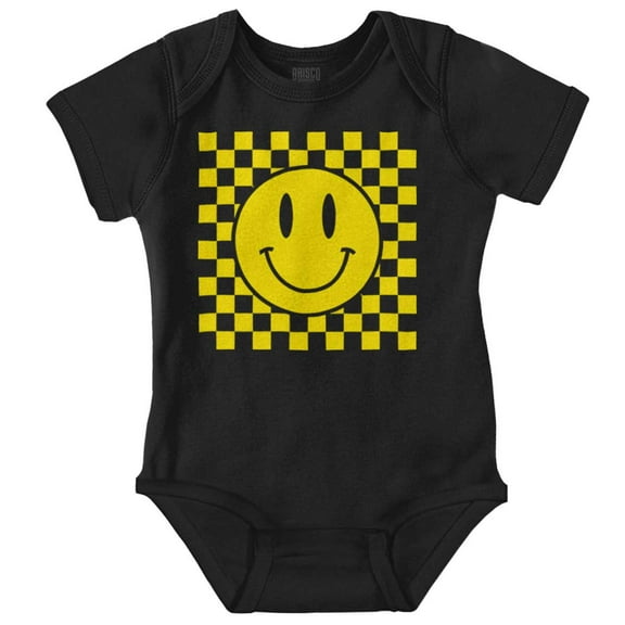 Cool Checkerboard Happy Face Smile Romper Boys or Girls Infant Baby Brisco Brands NB