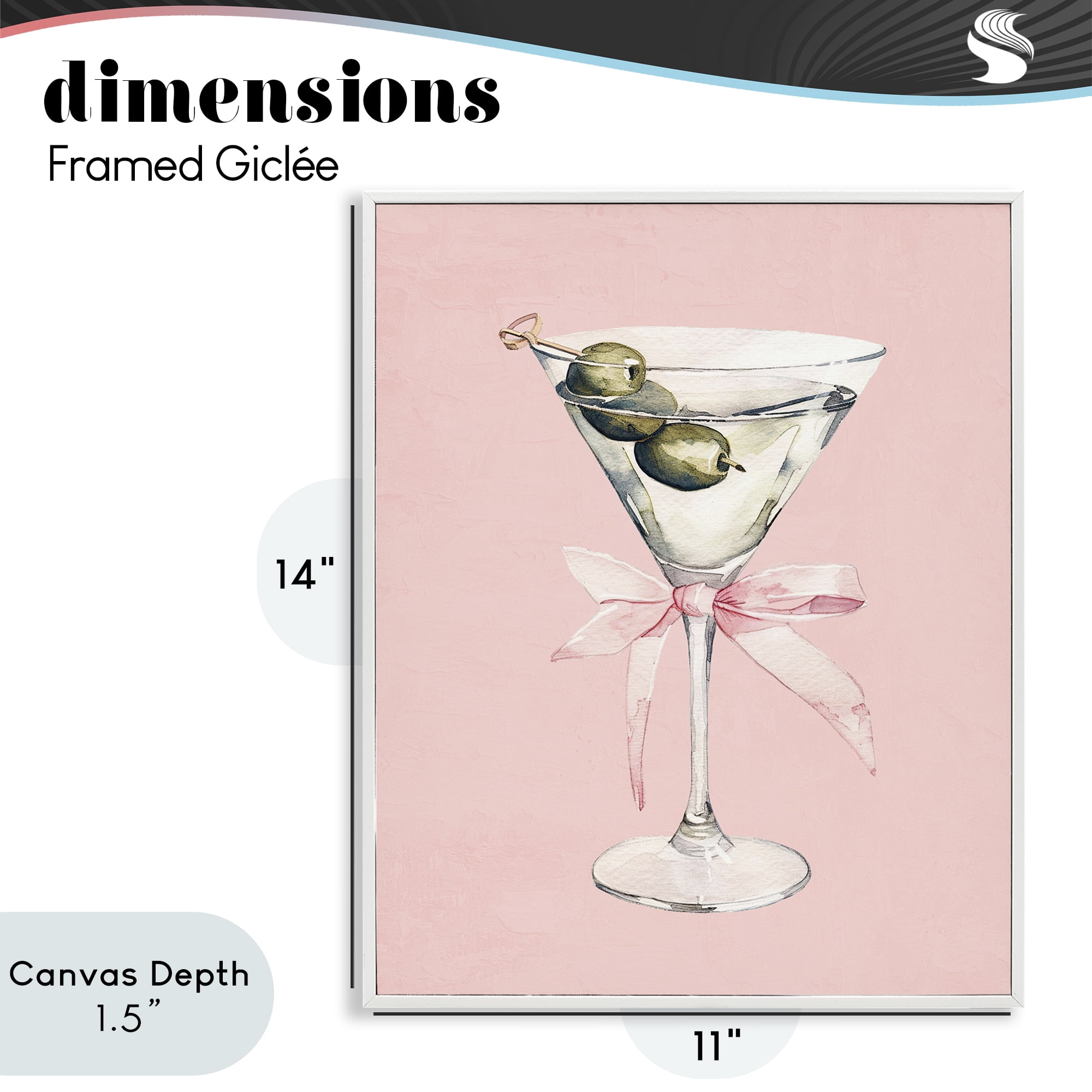 Stupell Industries Martini with Pink Bow White Framed Giclee Art, design by Kim Allen