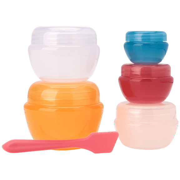 Bliss Travel Jars Set - 5 Piece Refillable Travel Size Containers with Lid and Spatula for Toiletries, Liquid, Creams