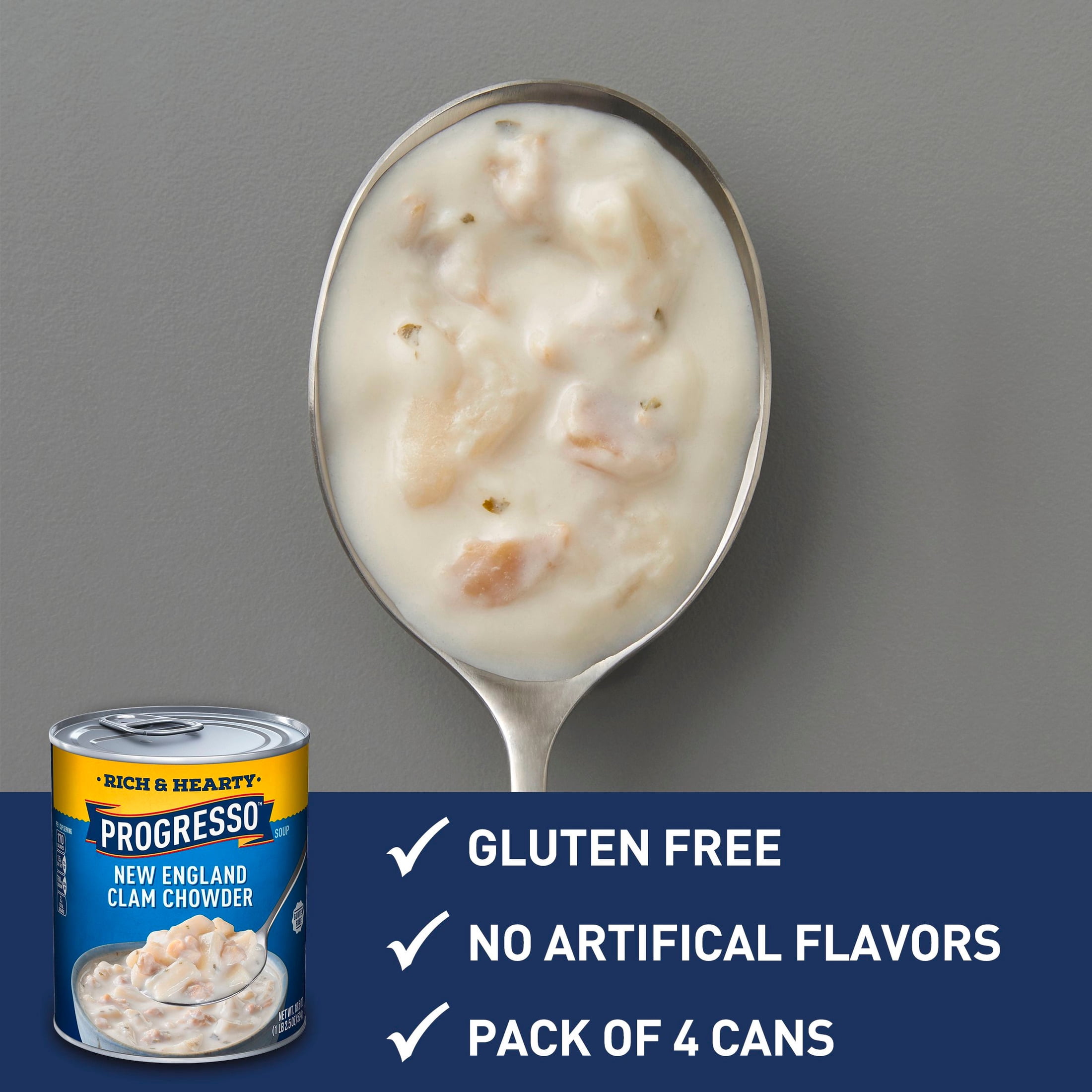 Progresso Rich & Hearty, New England Clam Chowder Soup, 18.5 oz., 4 Pack