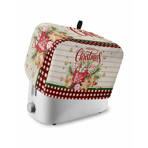 Fsddascl Christmas Toaster Cover 2 Slice, Small Kitchen Appliance Covers, Xmas Hot Cocoa Red Black Plaid Gingerbread Holiday Toaster Oven Cover with Loop, Bread Machine Cover Dust Cover Protection