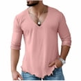 thumbnail image 2 of Muscularfit Baggy T Shirt Men Muscle Vintage T Shirts Cotton Shirts Tshirts 3/4 Sleeve V-Neck Pink Classic T-Shirt Mens Shirts Casual,M, 2 of 6