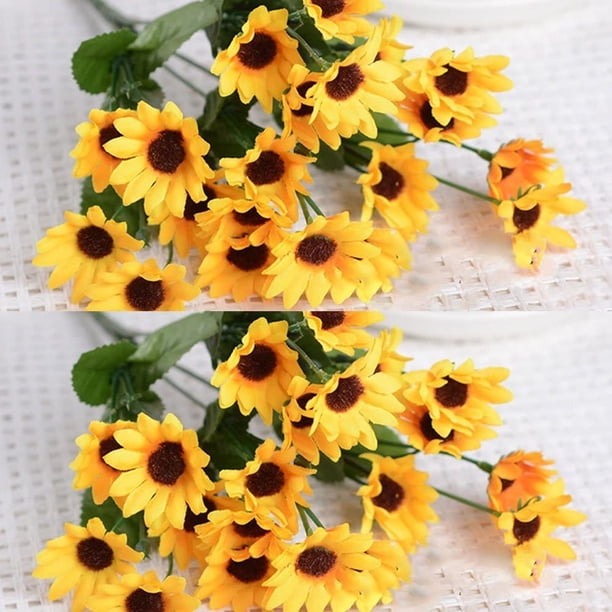 Girasol artificial 2 Ramo de flores artificiales Girasoles falsos Decoración floral Ramo Hogar Hotel Oficina Banquete de boda Jardín Artesanía Decoración de arte 13 pulgadas brillar Electrónica