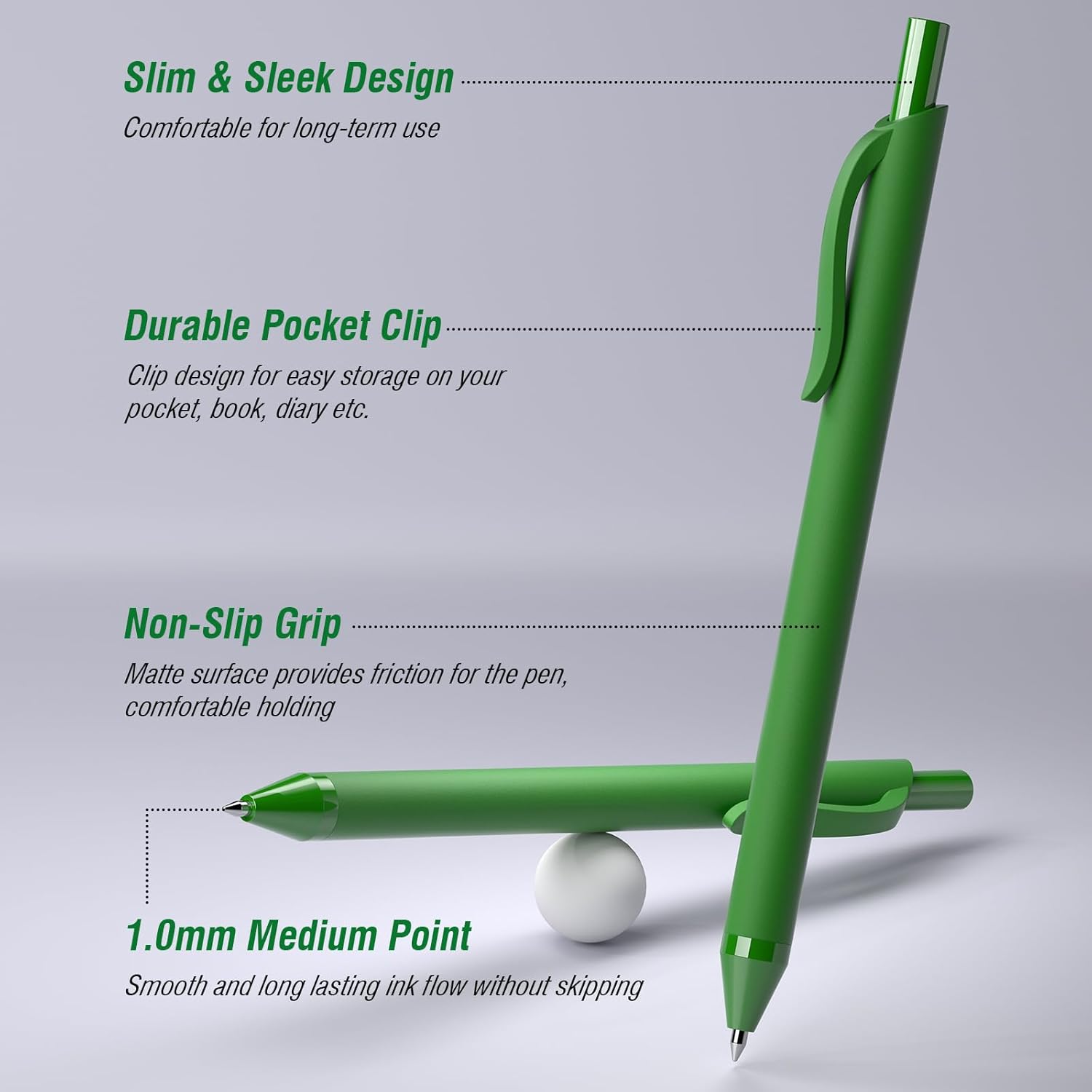 50 Pack Green Ink Pens - Bulk Pens, 1.0MM Medium Point Ballpoint Pens, Smooth Writing No Bleed Retractable Ball Point Pen (Green)