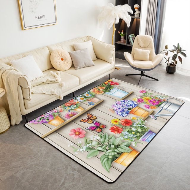 Erosebridal Spring Graden Rugs For Bedroom 5x7,Butterfly Living Room Decor,Floral Flower Room Decoration