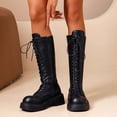 thumbnail image 6 of hopeusnice Round Toe Lace Up Side Zipper Knee High Boots Women Leather Boots for Street Style Black 35, 6 of 6