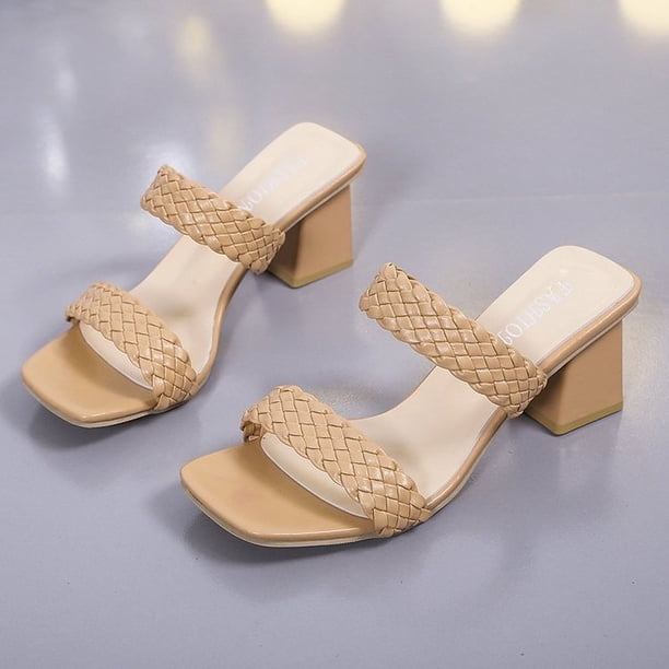 Sandalias de tacón alto tejido de cuero PU para mujer Gao Jinjia LED