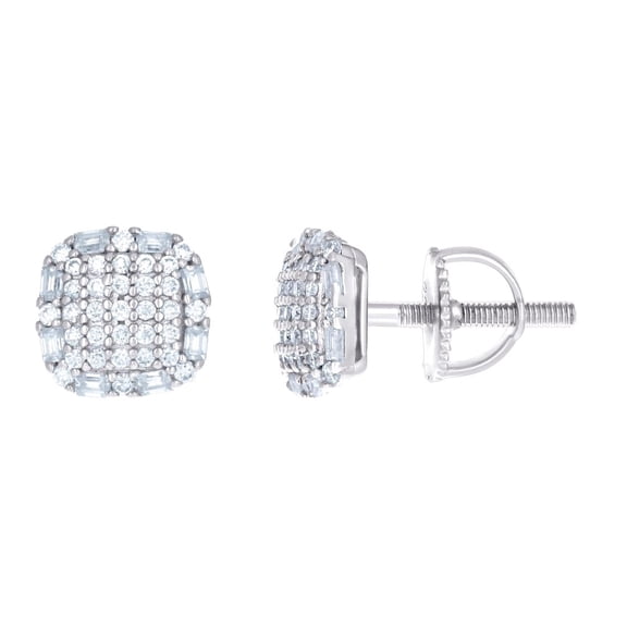 925 Sterling Silver Womens 0.30ct Baguette 0.29ct Round Moissanite Square Fashion Stud Earrings 7.7x7.7mm Wide Stud Earr