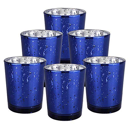 Just Artifacts 2.75Inch Speckled Navy Blue Mercury Glass Votive Candle