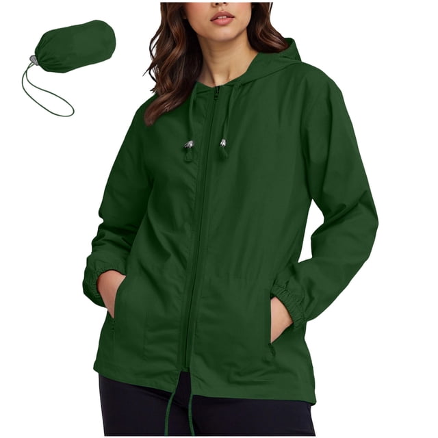Tranfacy Vestes pour Femmes, Imperméable pour Femmes, Veste Imperméable pour Femmes et Veste à Fermeture Éclair, Veste à Manches Trois-Quarts à Capuche, Imperméable avec Poches