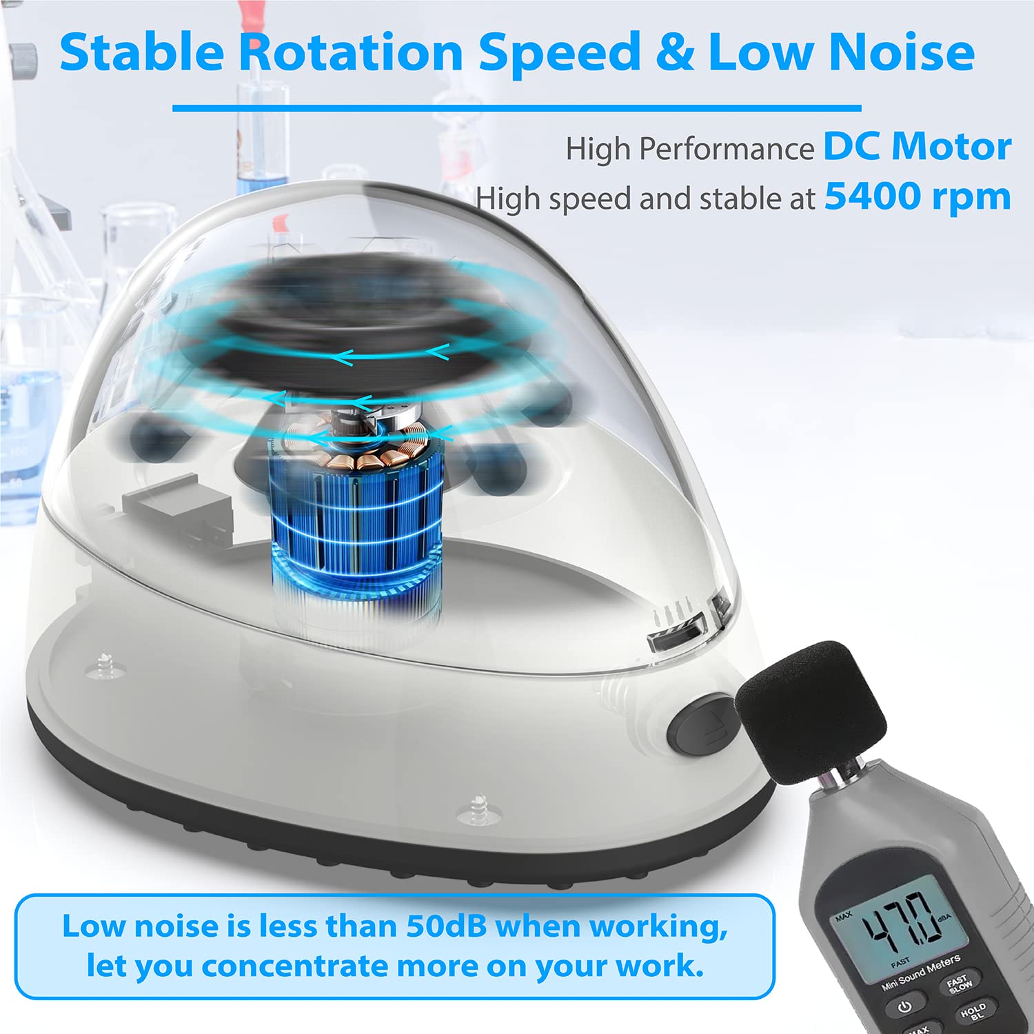 Mini Centrifuge 5400rpm, 2000 x g RCF with 2 Interchangeable Rotors for 0.2/0.5/1.5/2mL Tube Capacity