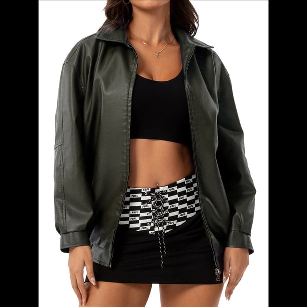 Chaquetas de Holgadas de Larga con Solapa para Mujer, Moda Otoño 2025, Ropa de Invierno. Verde L