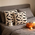 thumbnail image 6 of Halloween Ghost Mummy Embroidery Throw Pillow, 18"x18" Beige Decorative Linen Cushion with Ghost Mummy Bat Spider Star Embroidered Pattern for for Sofa Bed Couch Indoor Home Holiday Party Styling, 6 of 9