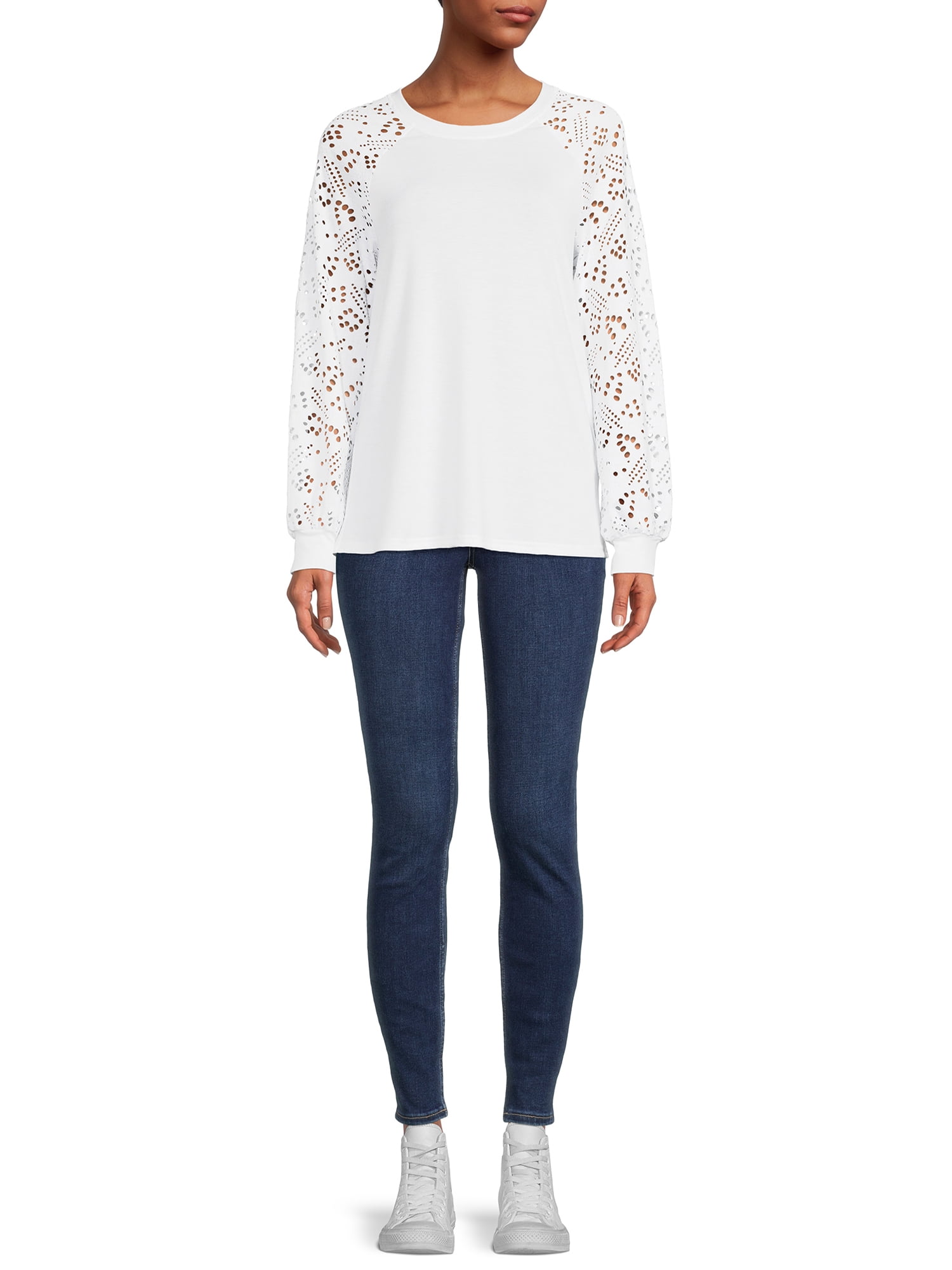 Nine.Eight Women Casual Long Sleeve Round Neck Statement Pullover Sweatshirt