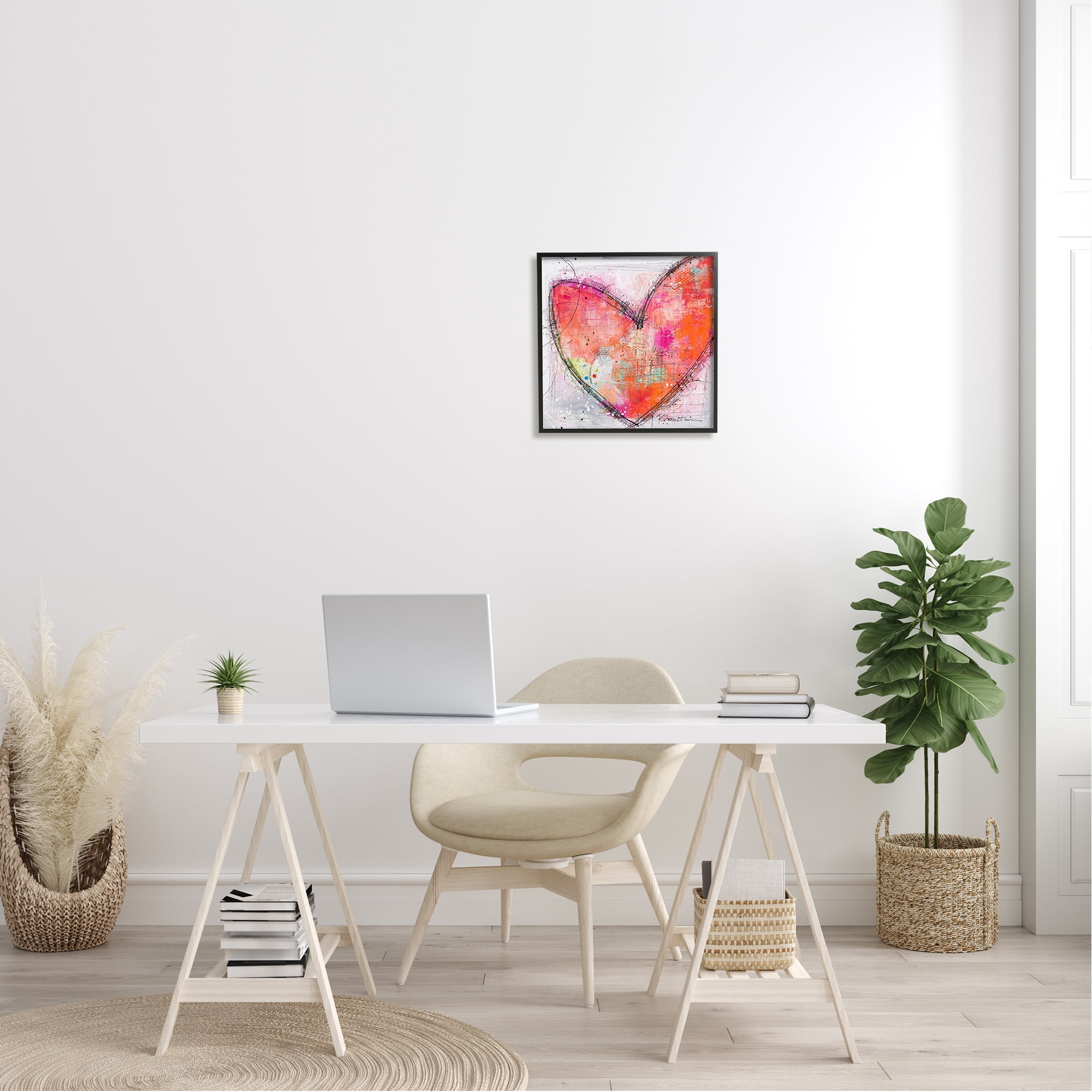 Red Paint Splatter Heart Black Hatching Design Abstract Painting Framed Art Print Wall Art