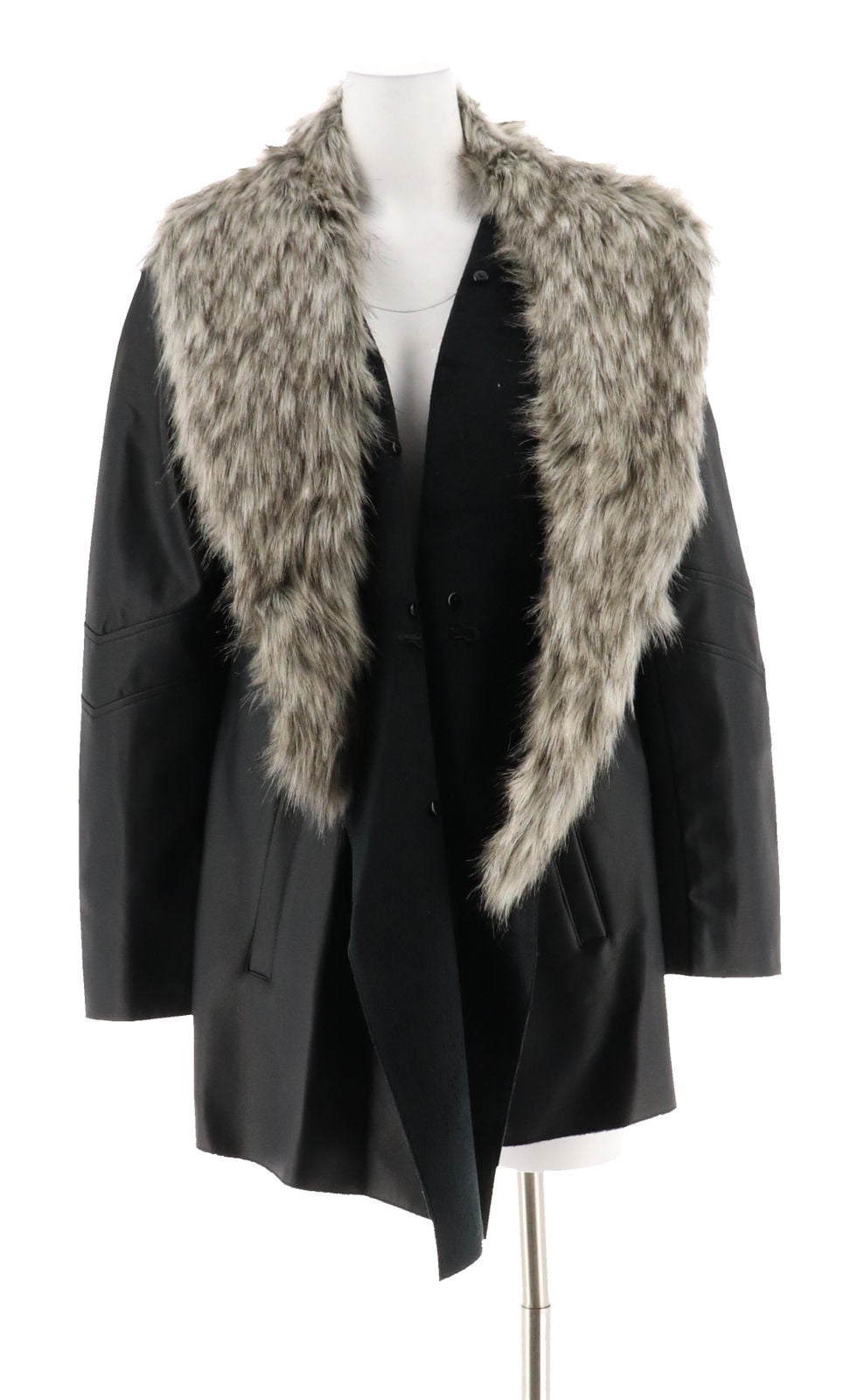 Dennis Basso Faux Leather Jacket Removable Fur Collar A284847