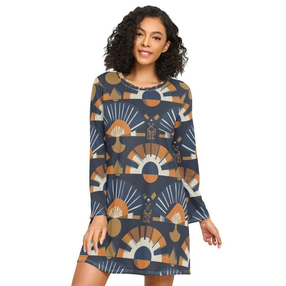 FORMRS Womens Long Sleeve Nightgowns Crew Neck Sleep Shirt Soft Pajamas Sizes S-3XL, Art Geometric Pattern