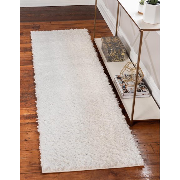 Unique Loom Davos Shag Collection Area Rug - Solid (2' 7" x 20' Runner White/Ivory)