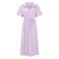 thumbnail image 3 of Purple Party Dresses Women's Cotton And Linen Solid Color Retro Button V Neck Casual Dress Wedding Guest Dresses for Women, 3 of 5