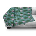thumbnail image 2 of Blue and Pink Soft Flannel Fleece Throw Blanket, Graphic of Lotus Flowers and Leaves, Cozy Plush for Indoor and Outdoor Use, 60" x 80", Green Baby Pink, by Ambesonne, 2 of 5