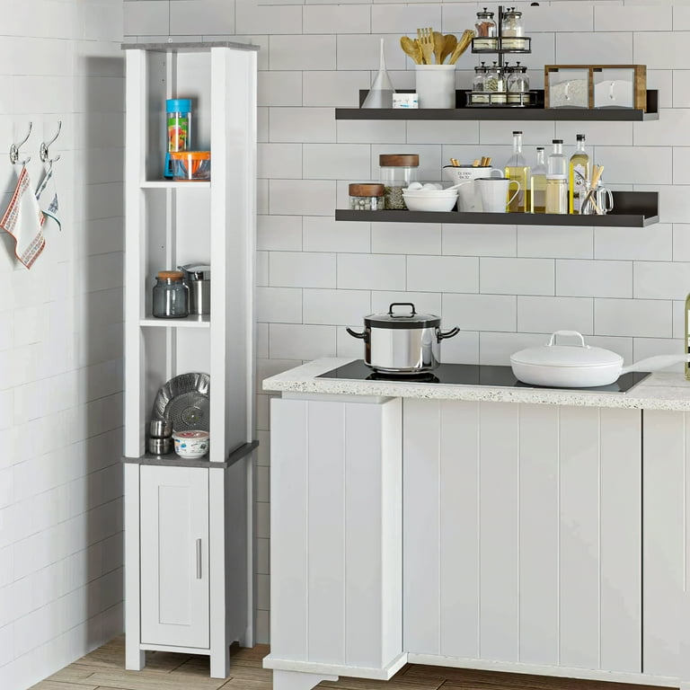 Homfa Bathroom Storage Cabinet, White Linen Cabinet, Narrow Tall Cabinet  Storage Tower with Door and Drawer 